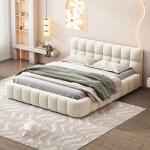 Lit 140x190 lit double adulte avec dossier moelleux lit rembourr�e avec sommier � lattes tissu en lin ...