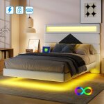 Lit 140x190 luminarix lit double avec led usb et type c lit suspendu cadre de lit 140x190 cm velours ...