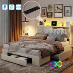 Lit 140x190 avec sommier led et usb luminarix lit double avec 3 tiroirslit 2 personnes avec tte de lit ...