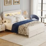 Lit 140x200 - lit adulte 140x200 - sommier  lattes - cadre de lit double 140x200 cm - led et usb - tissuen ...