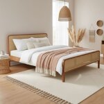 Lit 140x200 cannage marron avec t�te de lit terre de nuit anna - marron noisette - terre de nuit