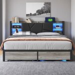 Lit 140x200 cm - cadre de lit double en mtal avec lattes - 140x200 cm - lit 2 personnes - led et 2 tiroirs ...