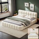 Lit 140x200 cm lit capitonn� avec sommier � lattes cadre de lit rembourr� avec t�te forme unique de lit ...