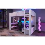 Lit 140x200 cm en pin massif blanc avec bureau int�gr� et �clairage led 16 couleurs ? design pratique ...