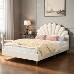 Lit 140x200 cm avec sommier à lattes tissu en velours lit fille 140x200 cm avec tête forme fleur style ... Lit 140x200 cm avec sommier à lattes tissu en velours lit fille 140x200 cm avec tête forme fleur style ...