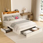 Lit 140x200 cm avec tiroirs lit double led avec chargement usb et type c cadre de lit avec sommier  ...