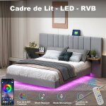 Lit 140x200 avec sommier led et prise usb - lit 2 personnes pour adulte - tête de lit longue - grand ... Lit 140x200 avec sommier led et prise usb - lit 2 personnes pour adulte - tête de lit longue - grand ...