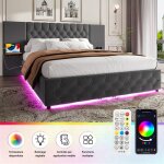 Lit 140x200 avec sommier led et rangement lit coffre avec chevet intégré tete de lit port usb lit 2 personnes ... Lit 140x200 avec sommier led et rangement lit coffre avec chevet intégré tete de lit port usb lit 2 personnes ...