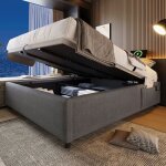 Lit 160�200 cm lit coffre double rembourr� avec usb - c sans t�te de lit - sweiko - gris