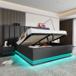 Lit 160�200 cm coffre lit rembourr� lit double avec app control led et usb - c cadre de lit - sweiko ...