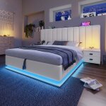 Lit 160�200 cm coffre lit rembourr� lit double avec app control led et usb - c cadre de lit - sweiko ...