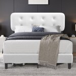 Lit 160 x 200 cm lit 2 personnes cadre de lit plateforme tapiss� avec t�te de lit montage facile espace ...