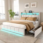 Lit adulte - 231205tt - 160x200 cm - led & usb int�gr�s - tiroirs de rangement