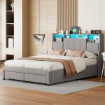 Lit 160 x 200 cm avec sommier et tiroirs lit 2 personnes avec led et ports usb rangement cach en tte ...