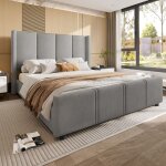 Lit capitonn� 160 x 200 cm lit double lit adulte avec t�te et pied de lit hauts et port usb cadre de ...