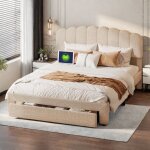 Lit 160 x 200 cm avec t�te de lit et sommier lit 2 personnes avec tiroirs et ports usb cadre de lit 160x200 ...
