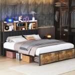 Lit 160 x 200 cm avec usb et type c lit adulte avec 2 tiroirs t�te de lit rangement led cadre de lit ...