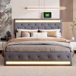 Lit double 160 x 200 lit adulte 160x200 avec 4 tiroirs avec port usb et led cadre de lit avec tete de ...