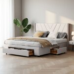 Lit 160x200 cm - 231205tt - design minimaliste moderne - tissu en lin - lit double - cadre de lit adulte ...