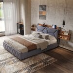 Lit 160x200 cm - 250314wxl - usb - design intgr - contemporain - velours - cadre de lit adulte 160x200 ...