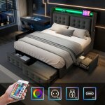 Lit 160x200 cm avec 4 tiroirs et 2 prises + 1 usb + 1 type - c - lit coffre avec sommier � lattes et ...