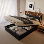 Lit 160x200 cm lit coffre ports usb clairage ledrangement de chevet cuir pu noir