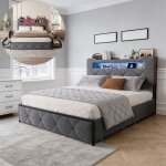 Lit 160x200 cm cozy lit adulte avec sommier � lattes cadre de lit double avec 4 tiroir et led tissu velours ...