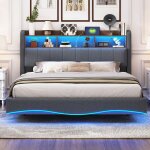 Lit 160x200 cm design suspendu lit de rangement avec �clairage led interface usb et type - c - sweiko ...