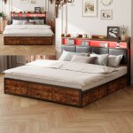 Lit 160x200 cm - Éclairage led rgb - tissu en simili cuir - cadre de lit double 140x200 cm - 4 tiroirs ... Lit 160x200 cm - Éclairage led rgb - tissu en simili cuir - cadre de lit double 140x200 cm - 4 tiroirs ...