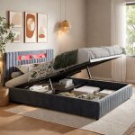 Lit 160x200 cm avec rangement - lit coffre avec clairage led et espace - lit double avec sommier  lattes ...