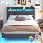 Lit 160x200 cm avec sommier - nhhf - avec led et usb - lit flottant 2 personnes - t�te de lit rembourr�e ...