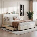 Lit 160x200 cm avec usb et 4 tiroirs - lit adulte 2 place - cadre de lit 160x200cm - lit double avec ...