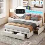 Lit 160x200 avec rangementluminarix ledlit double avec 4 tiroirs et usb lit 2 place avec sommierlit adulte ...