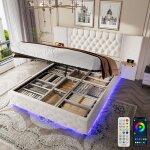 Lit 160x200 avec sommier beige avec led port usb lit coffre en velours chevet suspendu lit double tete ...