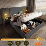 Lit 160x200 avec sommier lit coffre de rangement pour 2 place cadre de lit adulte table chevet lampe ...