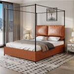 Lit 160x200 avec sommier colonnes de baldaquin amovibles lit 2 personnes avec tête de lit rembourrée ... Lit 160x200 avec sommier colonnes de baldaquin amovibles lit 2 personnes avec tête de lit rembourrée ...