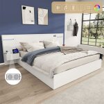 Lit 160x200 avec sommier et horloge digitale lit double bluetooth et led lit pour ado adulte avec usb ...