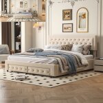 Lit 180x200 cm avec 2 tiroirs lit coffre 180x200 cm avec sommier  lattes lit adulte 180x200 cm tissu ...