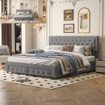 Lit 180x200 cm avec 2 tiroirs lit coffre 180x200 cm avec sommier  lattes lit adulte 180x200 cm tissu ...