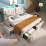 Lit 2 places - langtu - ab20965556b - 180x200 cm - t�te de lit led multicolore - 4 tiroirs de rangement ...