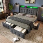 Lit 180x200 avec sommier et 4 tiroirs de rangement lit double avec led et usb lit 2 place king size pour ... Lit 180x200 avec sommier et 4 tiroirs de rangement lit double avec led et usb lit 2 place king size pour ...