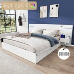 Lit 180x200 avec sommier et bluetooth lit double avec horloge digitale et led usb lit pour adulte ado ...