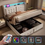 Lit 180x200 avec sommier et led - lit 2 personnes coffre de rangement - cadre de lit king size - prise ... Lit 180x200 avec sommier et led - lit 2 personnes coffre de rangement - cadre de lit king size - prise ...