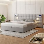 Lit 180x200 avec sommier et usb lit coffre 2 personnes king size lampe de lecture tte de lit longue ...