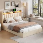 Lit 2 personnes 140 x 200 cm lit coffre capitonn avec lumires led et dcor de rivets espace de rangement ...