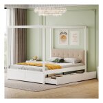 Lit 2 personnes 140 x 200 cm avec dossier moelleux et grands tiroirs lit adulte avec tete de lit lit ...