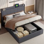 Lit 2 personnes 140 x 200 avec t�te de lit et sommier tapissier lit coffre avec ports usb et sommier ...