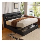 Lit 2 personnes 140x190 cm avec sommier à lattes cadre de lit avec rangement dissimulé à la tête de lit ... Lit 2 personnes 140x190 cm avec sommier à lattes cadre de lit avec rangement dissimulé à la tête de lit ...
