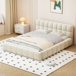Lit 2 personnes 140x190 cm avec tête de lit en lin cadre de lit adulte avec sommier à lattes lit double ... Lit 2 personnes 140x190 cm avec tête de lit en lin cadre de lit adulte avec sommier à lattes lit double ...