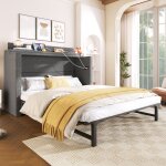 Lit 2 personnes 140x200 cm avec tiroirs lit plateforme convertible avec ports usb et type - c gris